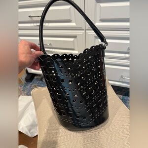 Neiman Marcus Black Heart Perforated Bucket Bag